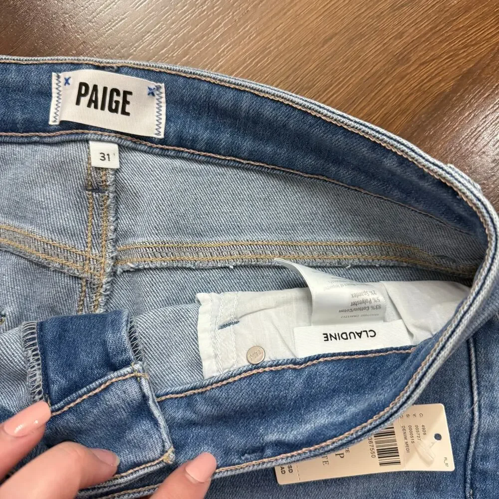 Paige NEW Claudine Ankle Flare Darling Jeans Casual Boho Minimalist Sz 31 Petite - Picture 9 of 9